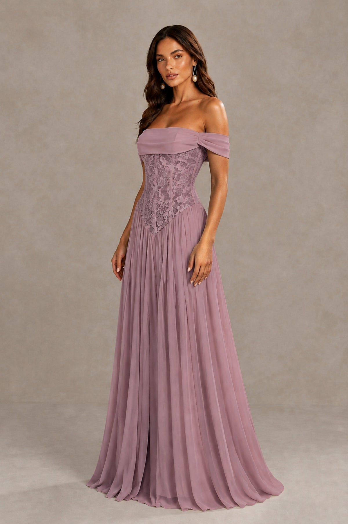 BOLODOO Dusty Purple Off-Shoulder Lace Corset Tulle Maxi Dress - Dusty Purple - Dusty Purple (4)