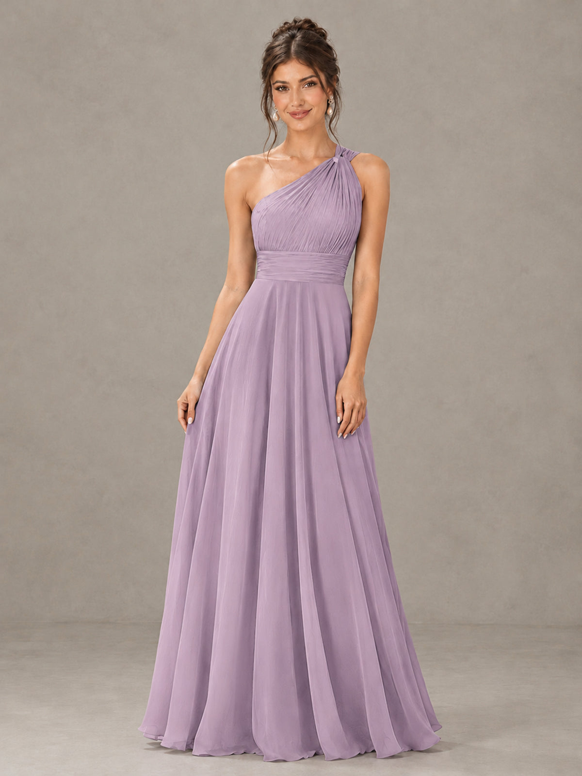 BOLODOO Dusty Purple One-Shoulder Chiffon-Look Bridesmaid Dress - Dusty Purple - Dusty Purple (4)