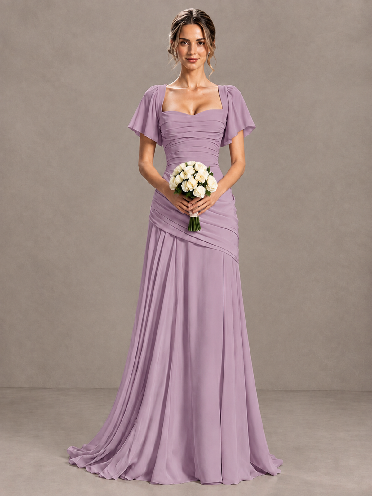 BOLODOO Dusty Purple Flutter Sleeve Lace-Up Back Maxi Dress - Dusty Purple - Dusty Purple (4)