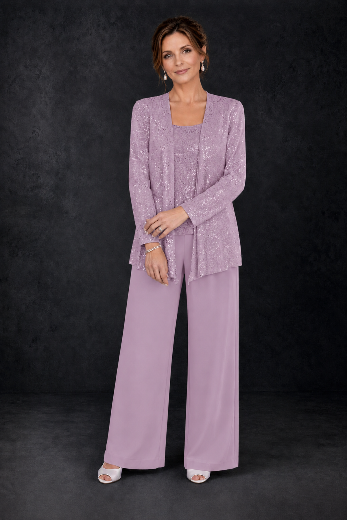 BOLODOO Dusty Purple Sequin Lace 3-Piece Pant Suit with Long Sleeve Jacket - Dusty Purple - Dusty Purple (4)