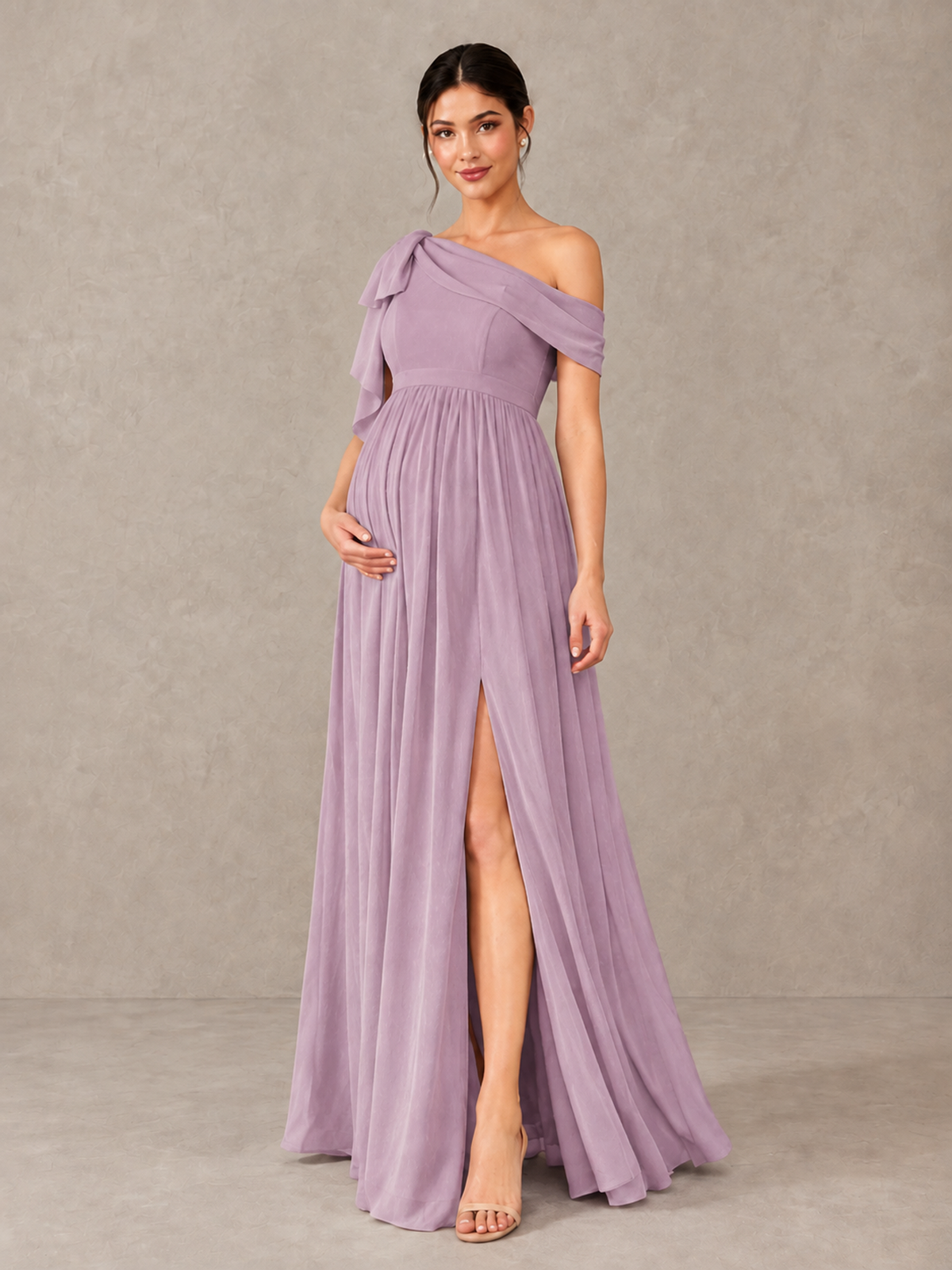 BOLODOO Dusty Purple One-Shoulder Maternity Bridesmaid Dress with Slit - Dusty Purple - Dusty Purple (4)