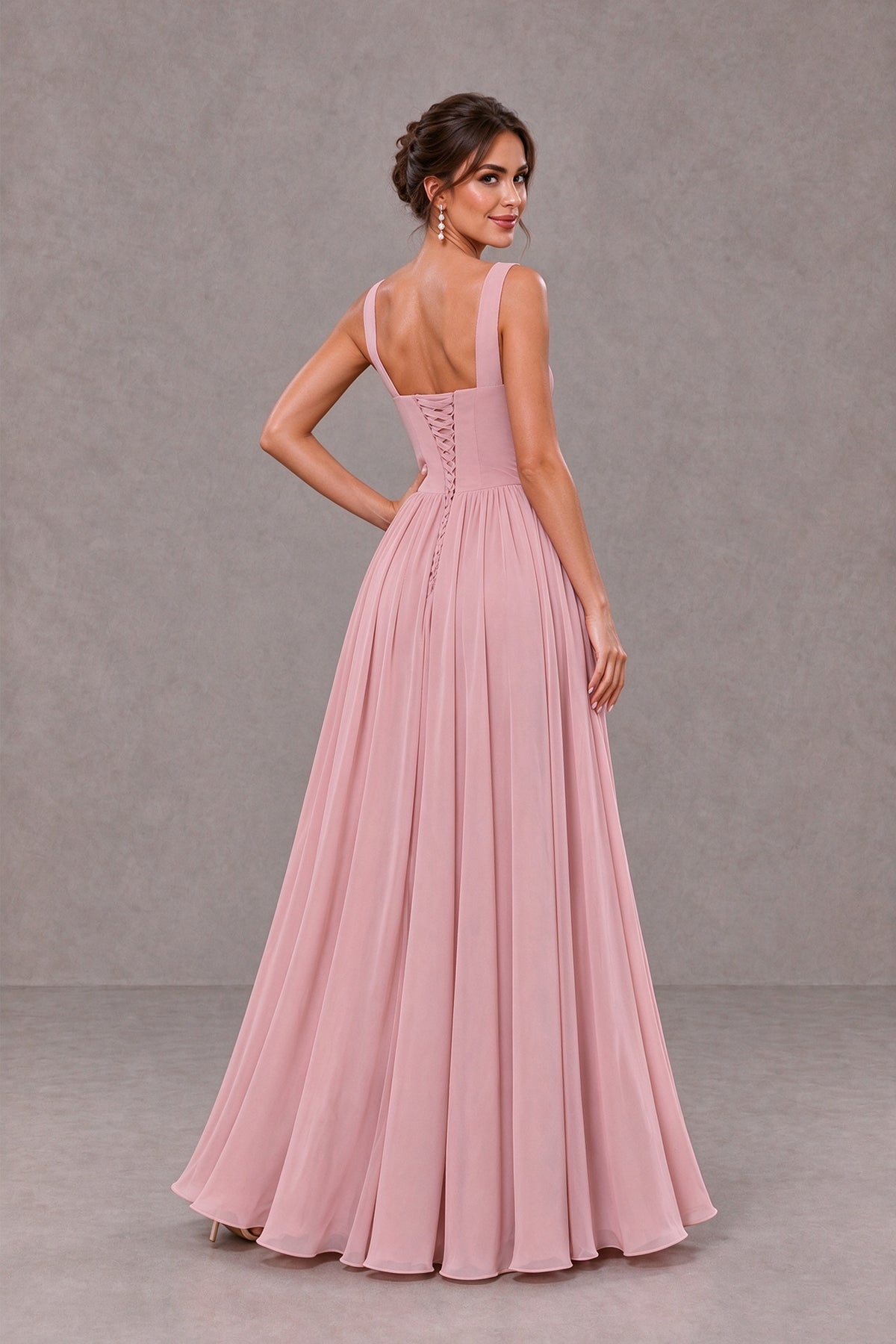 Dusty Rose Square Neck Bridesmaid Dress with Slit | BOLODOO