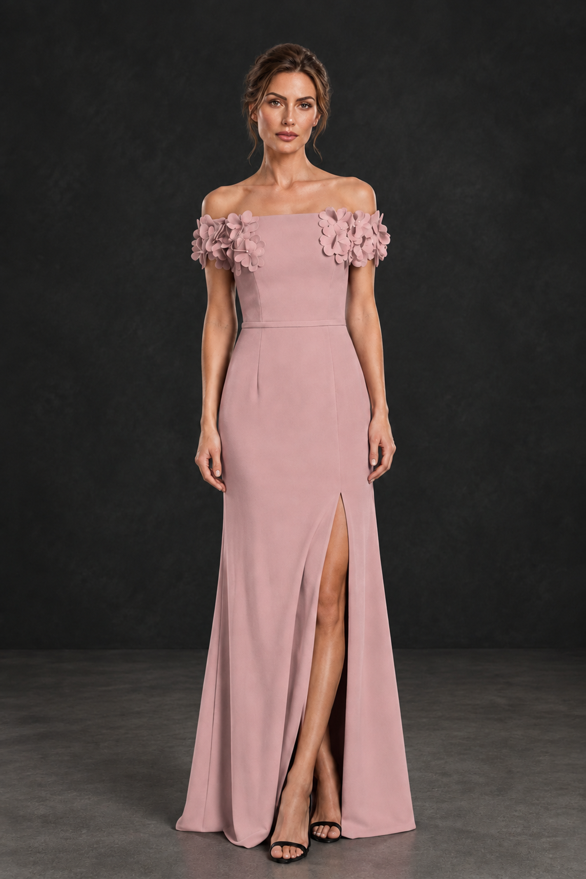 BOLODOO Dusty Rose Off-the-Shoulder Mother of the Bride Dress with Floral Appliques - Dusty Rose - Dusty Rose_01