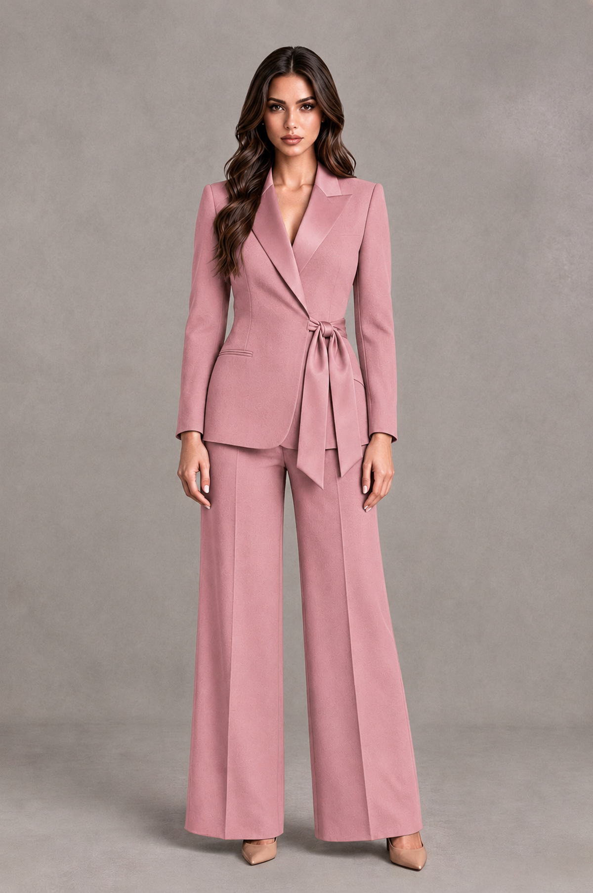 BOLODOO Dusty Rose Tie-Waist Blazer & Wide-Leg Pantsuit - Dusty Rose - Dusty Rose_01
