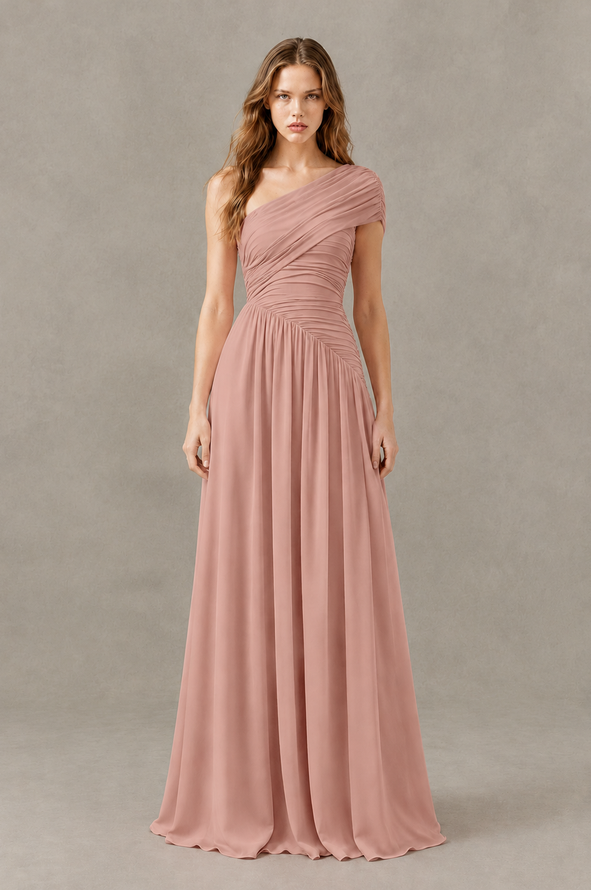 BOLODOO Dusty Rose One-Shoulder Ruched Floor-Length Bridesmaid Dress - Dusty Rose - Dusty Rose_01