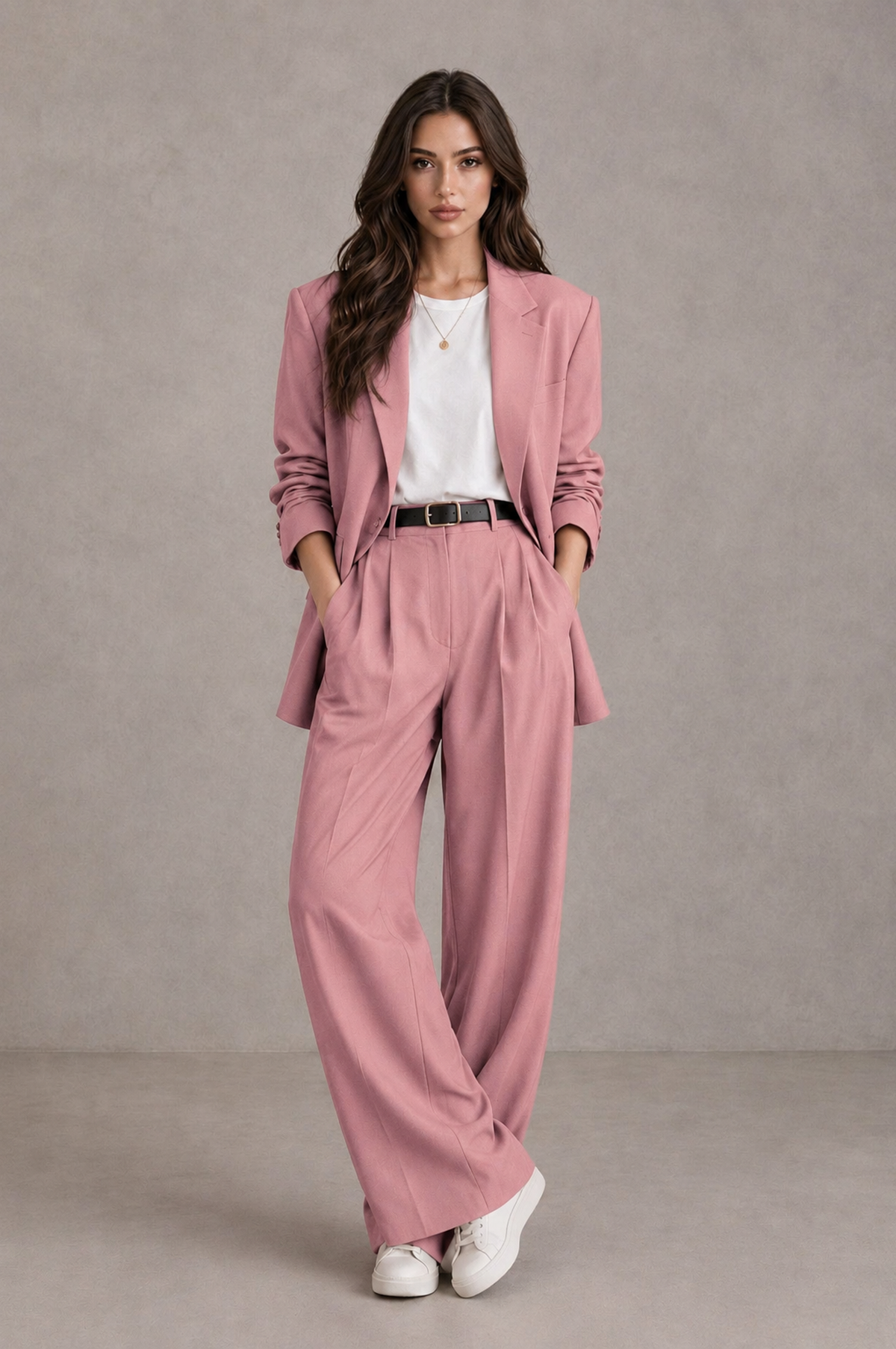 BOLODOO Dusty Rose Brown Blazer & Wide-Leg Pants Suit for Women - Dusty Rose - Dusty Rose_01
