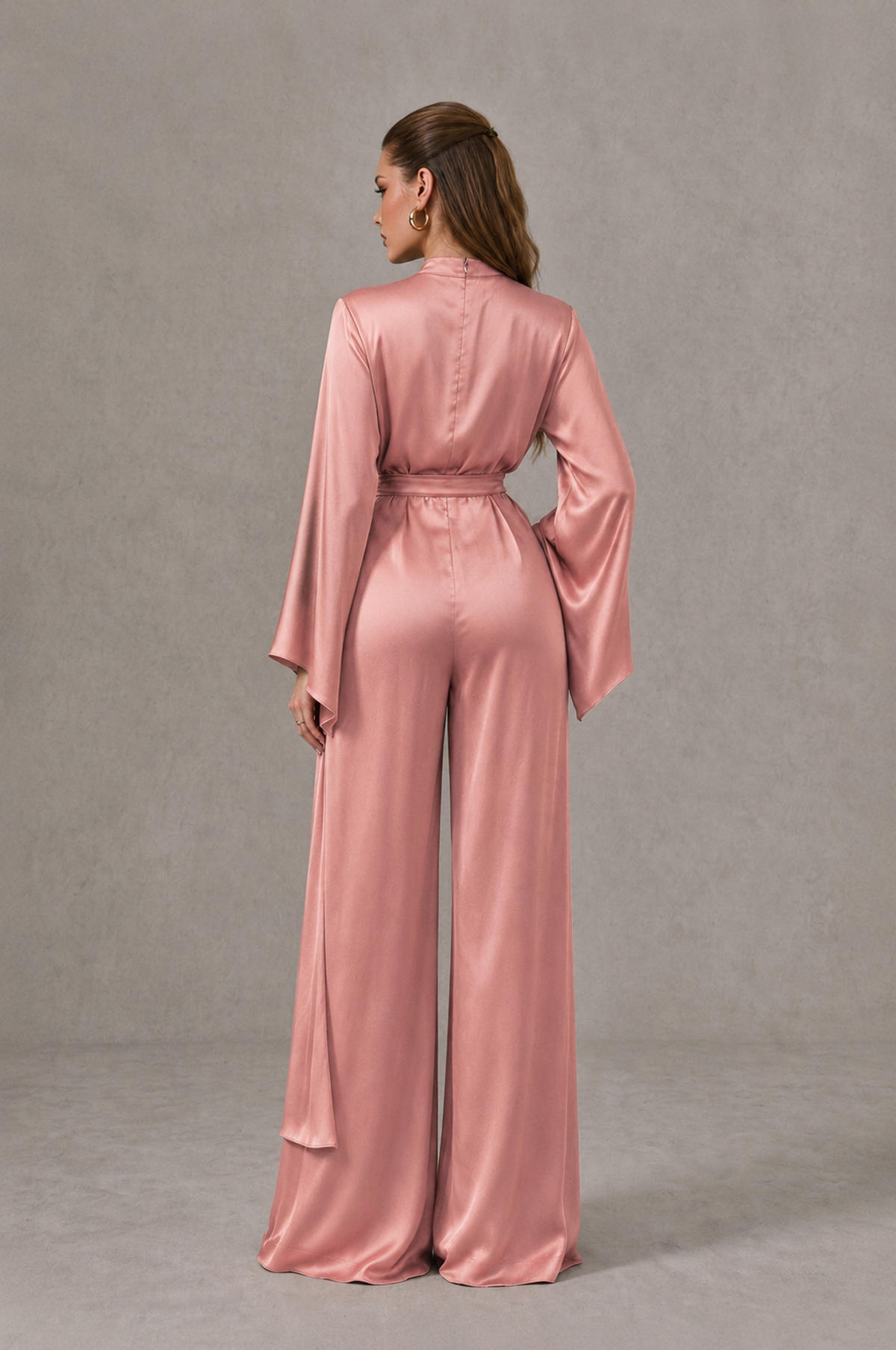 BOLODOO Dusty Rose Satin-Look Long Sleeve Wide-Leg Jumpsuit - Dusty Rose - Dusty Rose_02