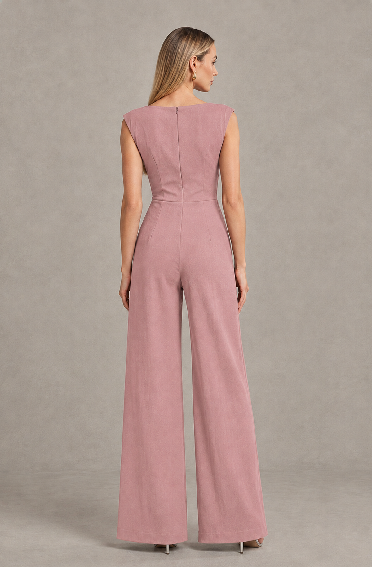 BOLODOO Dusty Rose Sleeveless V-Neck Wide-Leg Jumpsuit with Side Drape - Dusty Rose - Dusty Rose_02