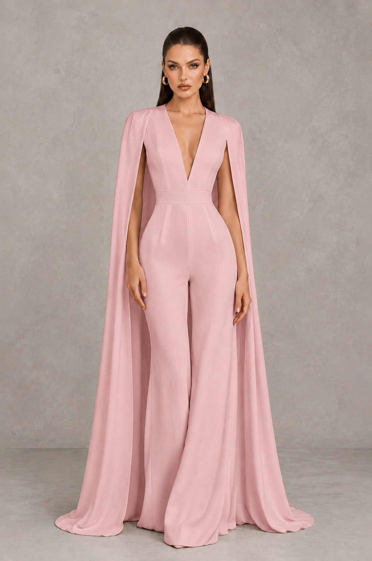 BOLODOO Dusty Rose Deep V-Neck Cape Sleeve Bridal Jumpsuit - Dusty Rose - Dusty Rose_02