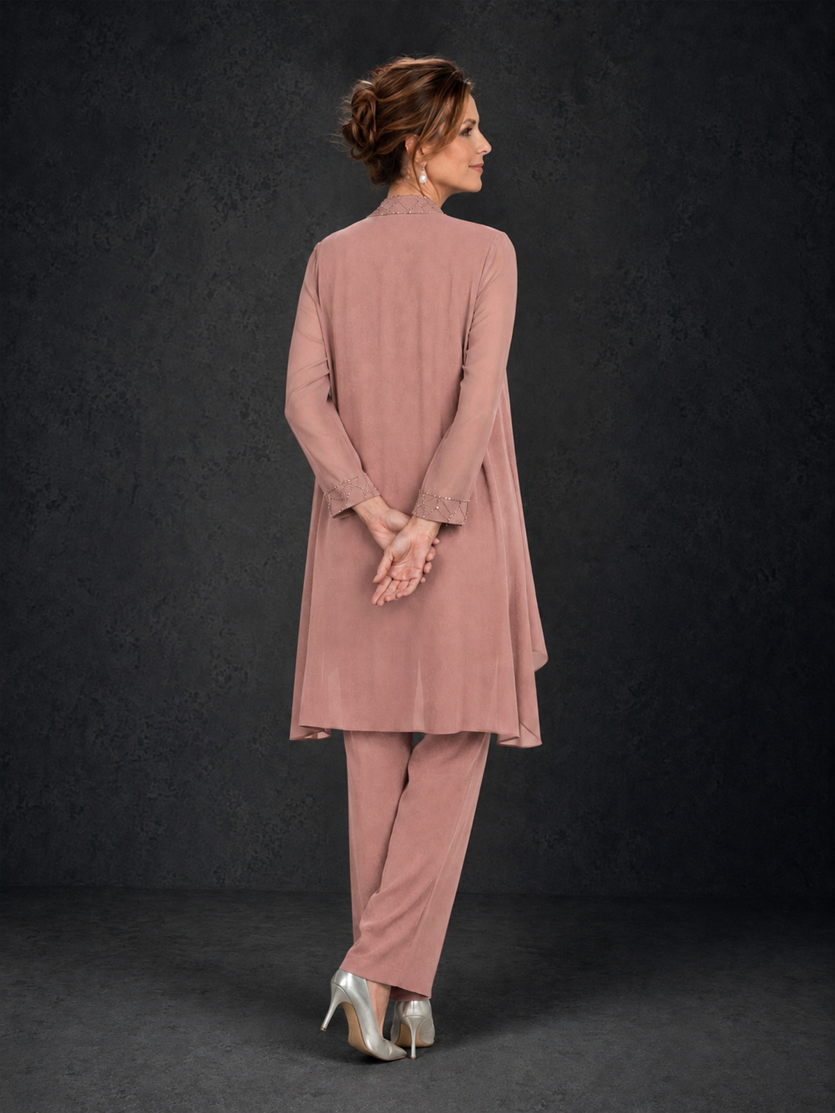 BOLODOO Dusty Rose 3-Piece Beaded Chiffon Duster Jacket Pant Suit - Dusty Rose - Dusty Rose_02