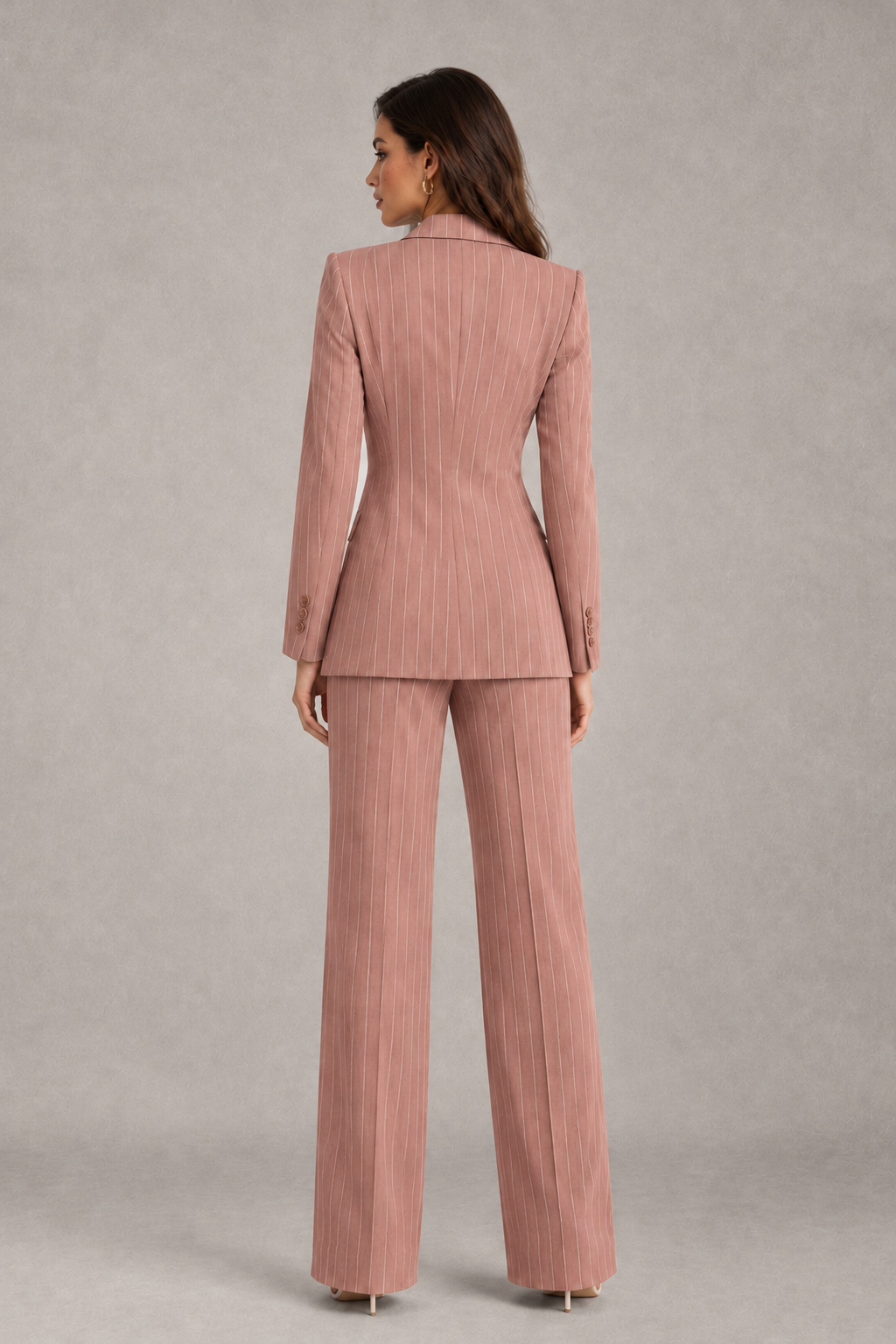 BOLODOO Women's Dusty Rose Pinstripe Three-Piece Pantsuit with Wide-Leg Trousers - Dusty Rose - Dusty Rose_02