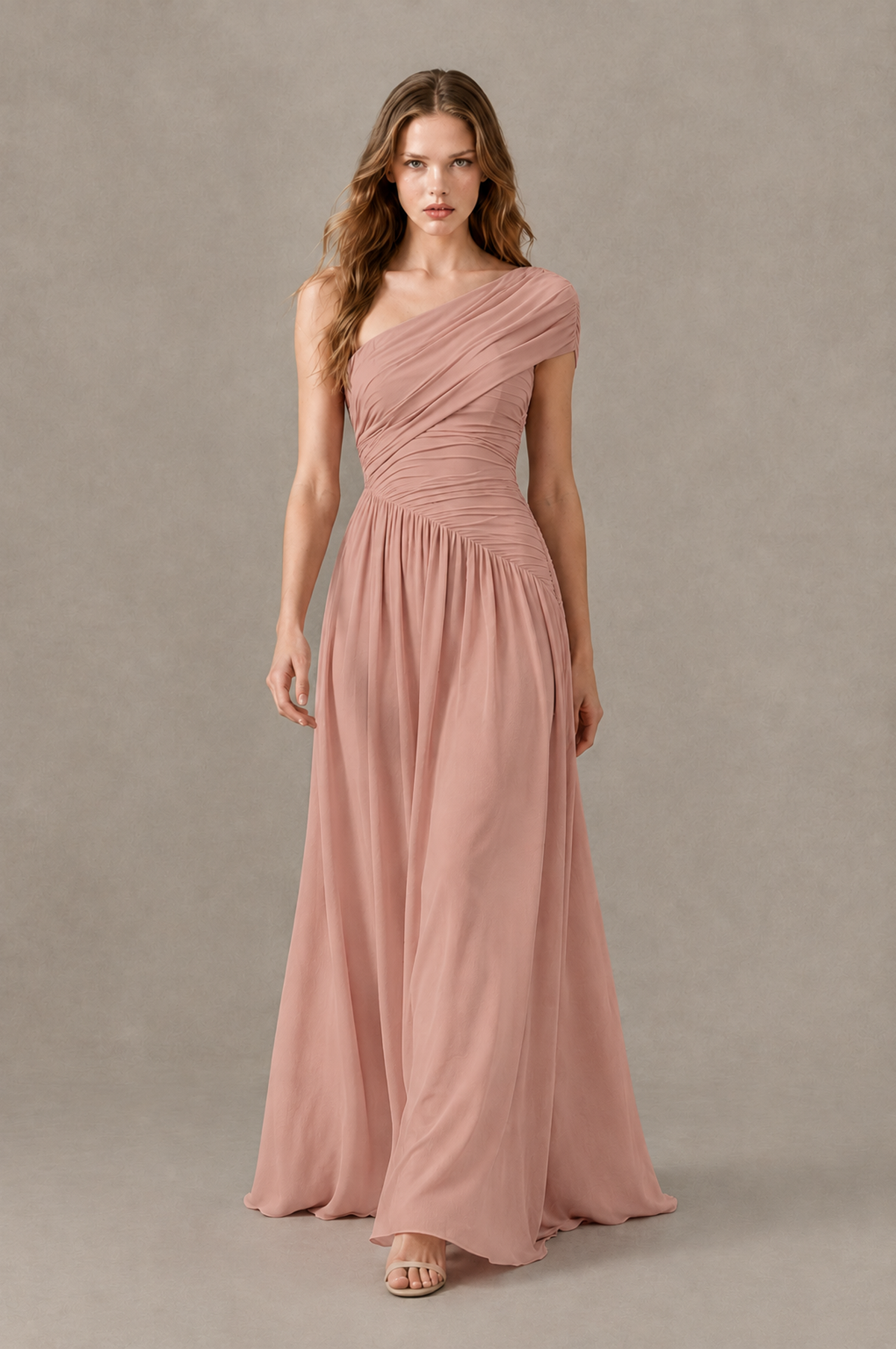 BOLODOO Dusty Rose One-Shoulder Ruched Floor-Length Bridesmaid Dress - Dusty Rose - Dusty Rose_03