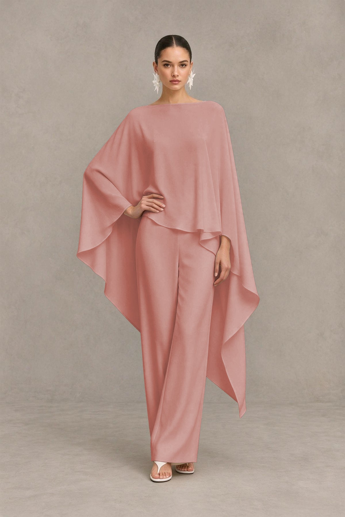 BOLODOO Dusty Rose Cape Sleeve Wide-Leg Formal Pantsuit - Dusty Rose - Dusty Rose_03