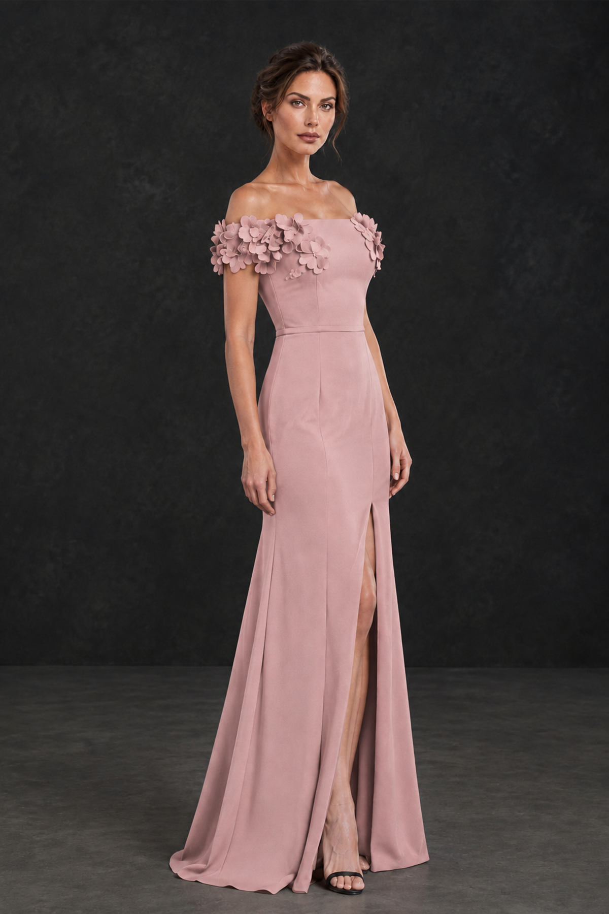 BOLODOO Dusty Rose Off-the-Shoulder Mother of the Bride Dress with Floral Appliques - Dusty Rose - Dusty Rose_03