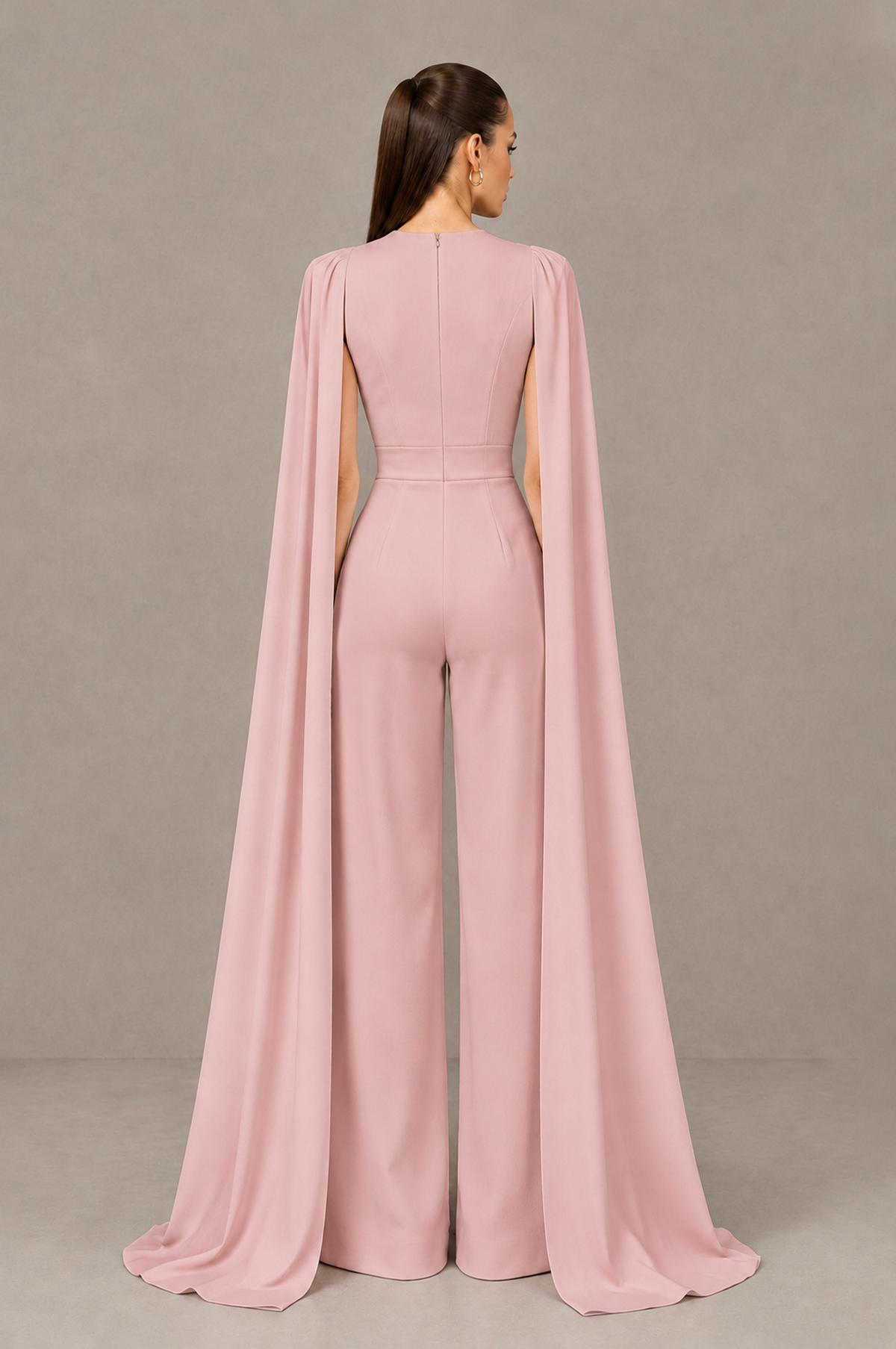 BOLODOO Dusty Rose Deep V-Neck Cape Sleeve Bridal Jumpsuit - Dusty Rose - Dusty Rose_03