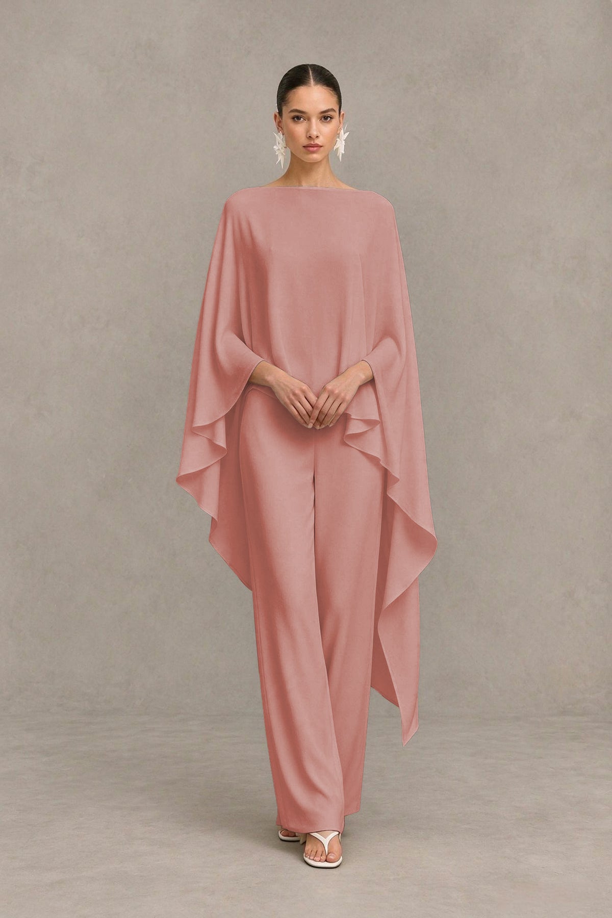 BOLODOO Dusty Rose Cape Sleeve Wide-Leg Formal Pantsuit - Dusty Rose - Dusty Rose_04