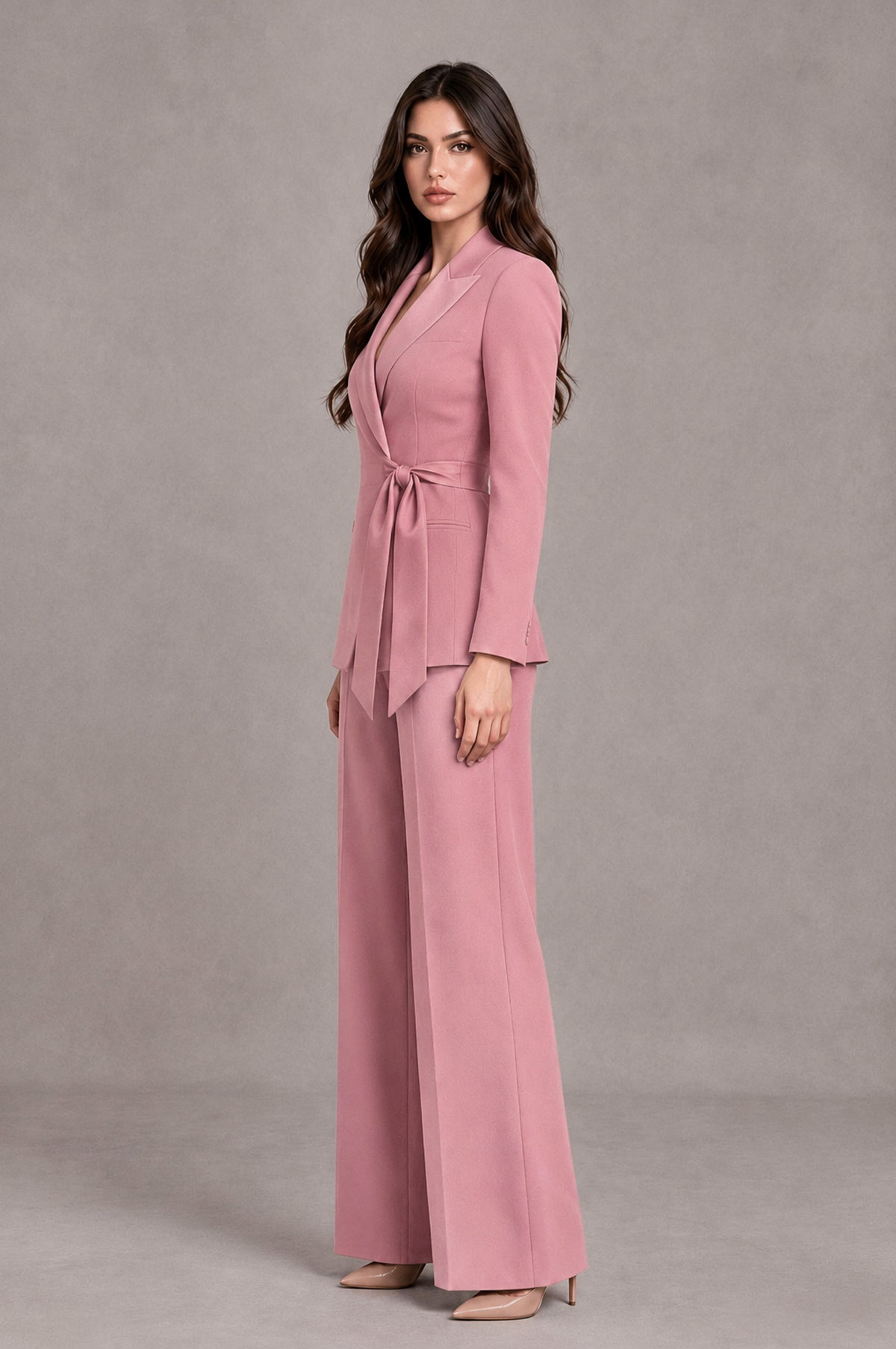 BOLODOO Dusty Rose Tie-Waist Blazer & Wide-Leg Pantsuit - Dusty Rose - Dusty Rose_04