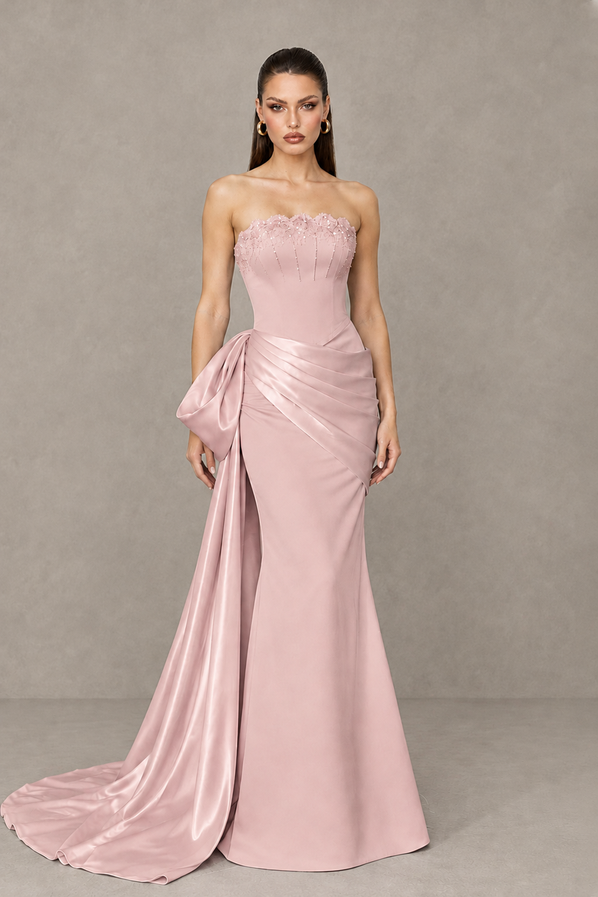BOLODOO Dusty Rose Strapless Satin Prom Dress with Draped Side Train - Dusty Rose - Dusty_Rose_1