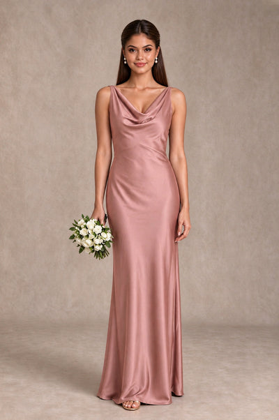 BOLODOO Dusty Rose Cowl Neck Open Back Satin Bridesmaid Dress - Dusty Rose - Dusty Rose_1