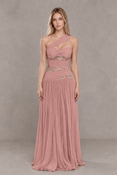 BOLODOO Dusty Rose One-Shoulder Floral Applique A-Line Evening Dress - Dusty Rose - Dusty Rose_1