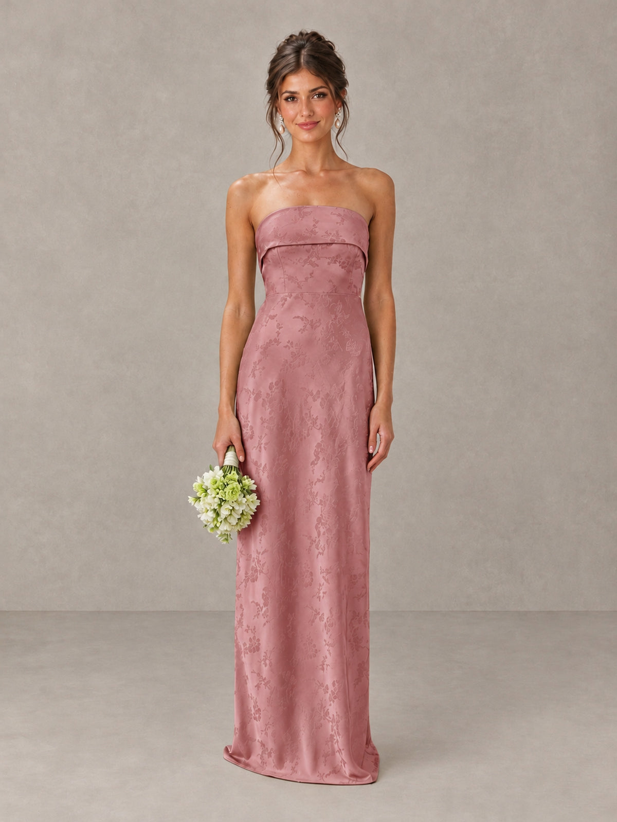 BOLODOO Dusty Rose Strapless Floral Bridesmaid Dress - Dusty Rose - Dusty Rose_1