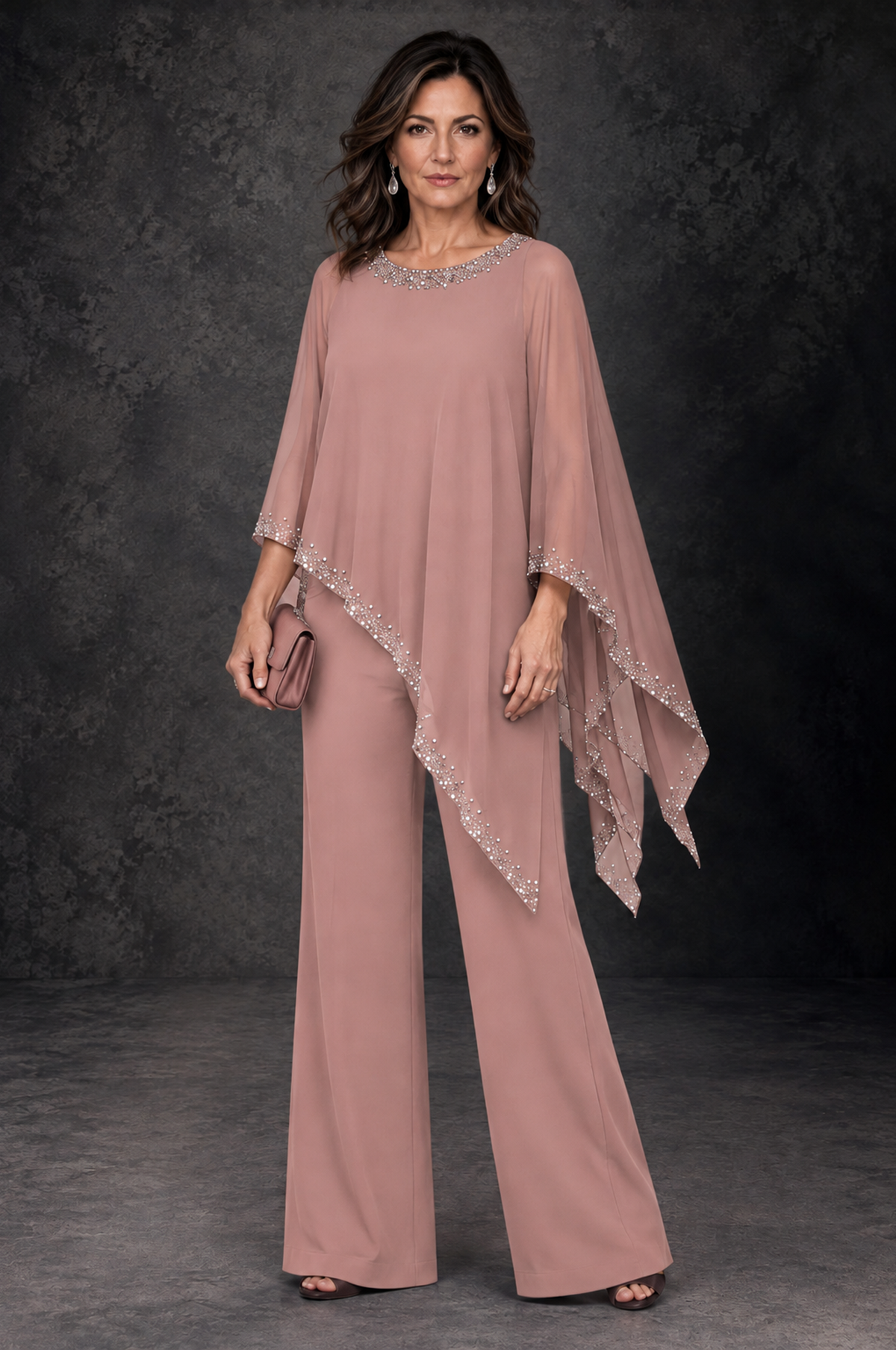 BOLODOO Dusty Rose Embellished Cape Mother of the Bride Pantsuit - Dusty Rose - Dusty_Rose_1