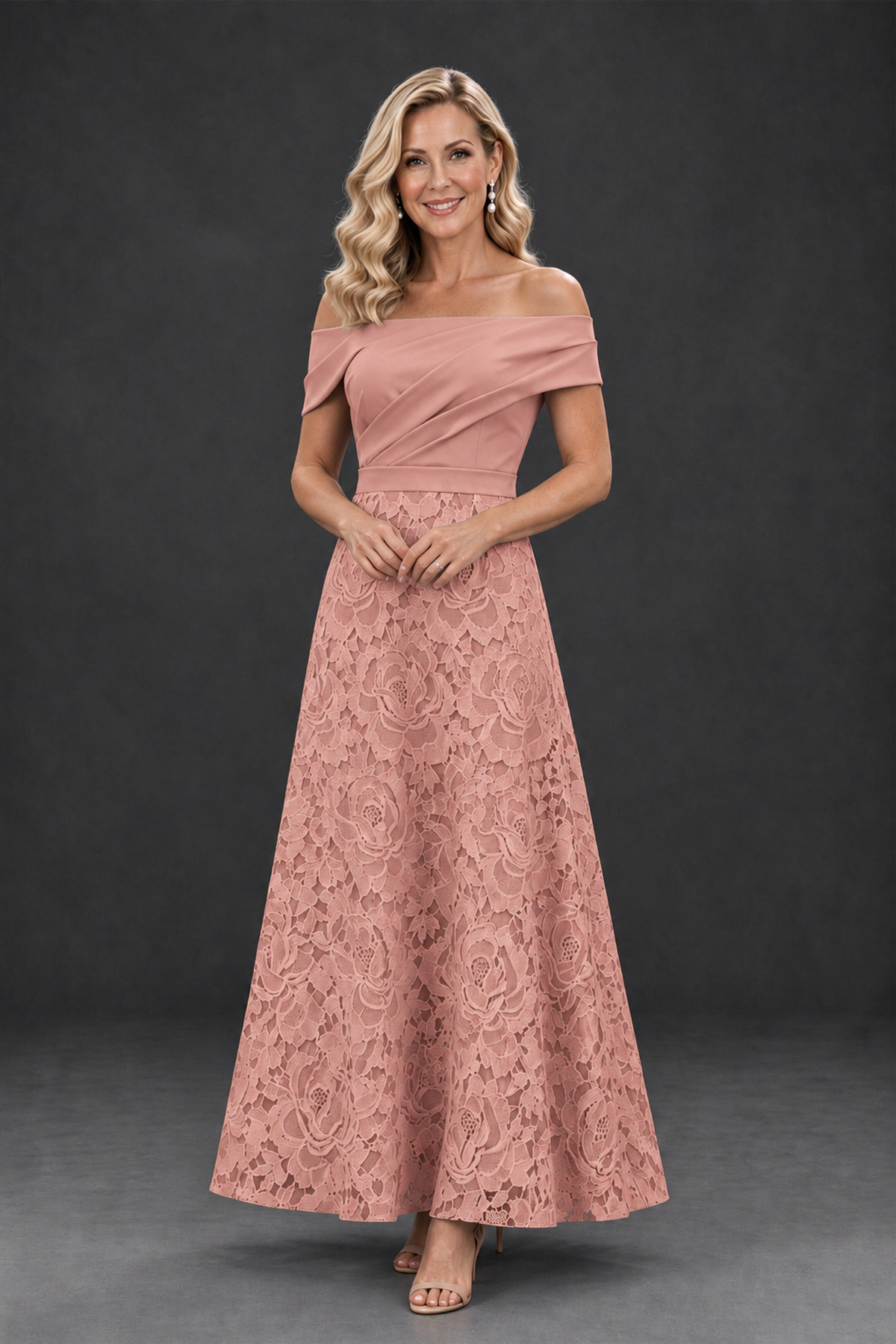 BOLODOO Dusty Rose Off-the-Shoulder Floral A-Line Mother of the Bride Dress - Dusty Rose - Dusty Rose_1