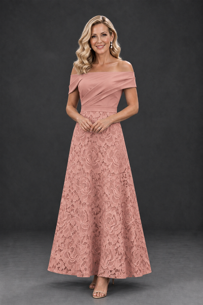 BOLODOO Dusty Rose Off-the-Shoulder Floral A-Line Mother of the Bride Dress - Dusty Rose - Dusty Rose_1