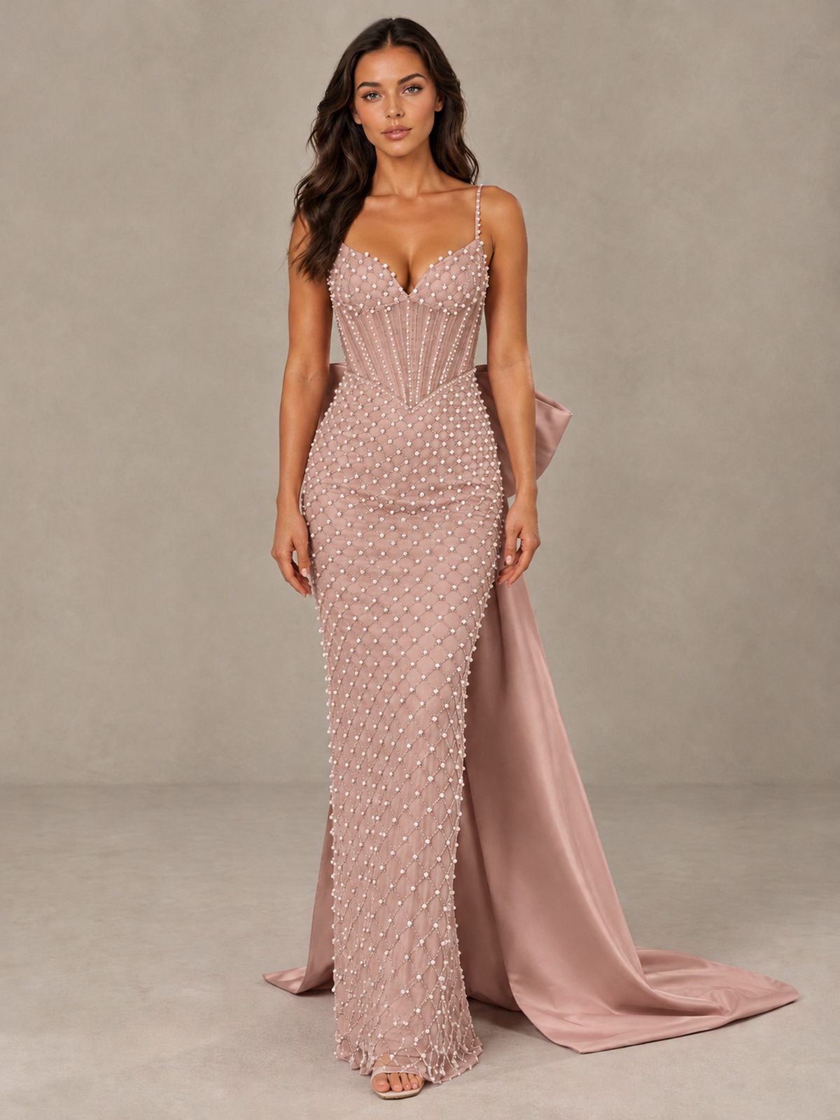 BOLODOO Dusty Rose Beaded Corset Prom Dress with Bow Train - Dusty Rose - Dusty_Rose_1