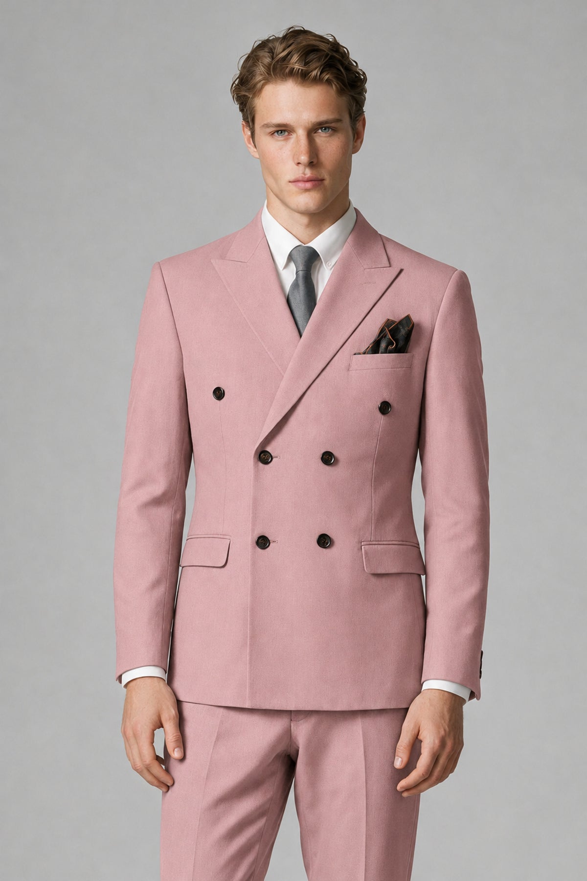 Bolodoo Men's Dusty Rose Double-Breasted Two-Piece Suit with Peak Lapels - Dusty Rose - Dusty Rose_1