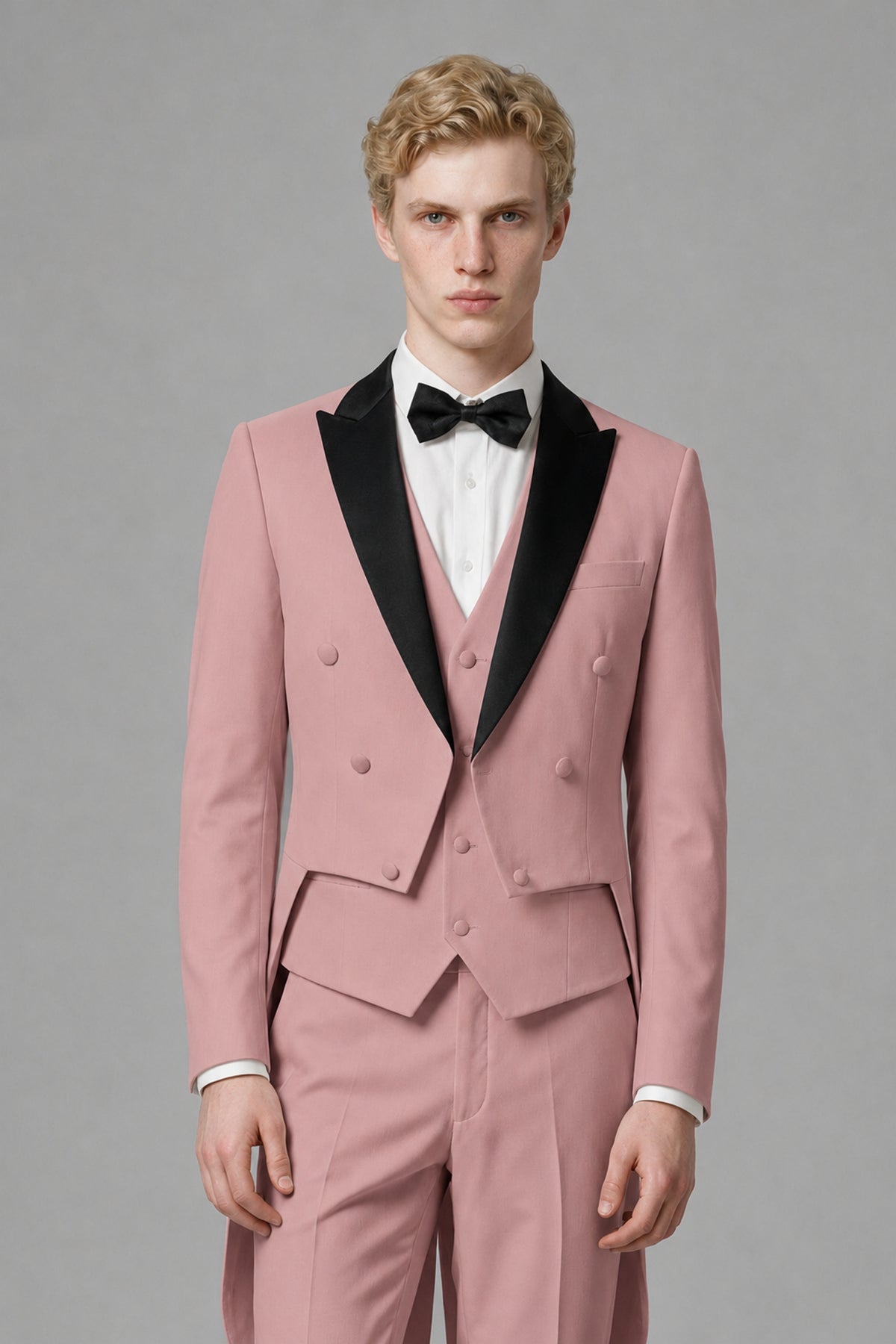 Bolodoo Men's Dusty Rose 3-Piece Tailcoat Tuxedo Suit with Vest & Trousers - Dusty Rose - Dusty Rose_1