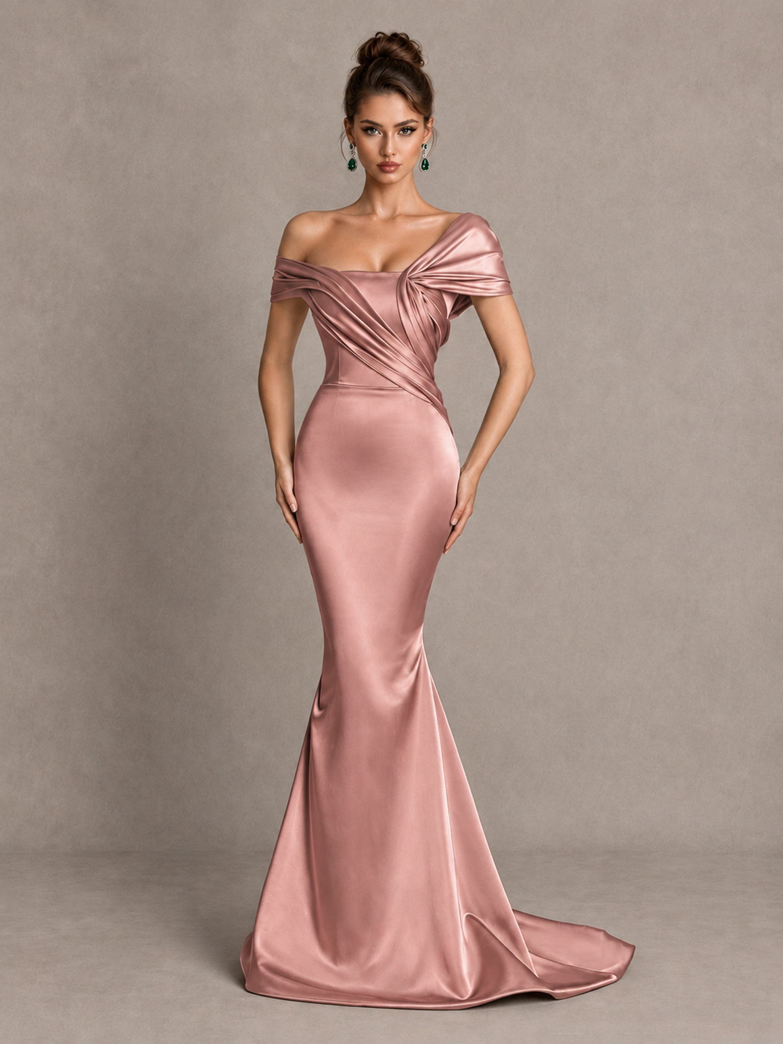 Mermaid Prom Dress in Dusty Rose Off-Shoulder Satin