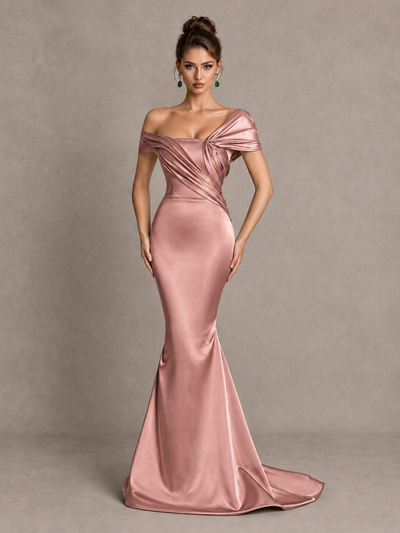 BOLODOO Dusty Rose Off-Shoulder Satin Mermaid Prom Dress - Dusty Rose - Dusty Rose_1