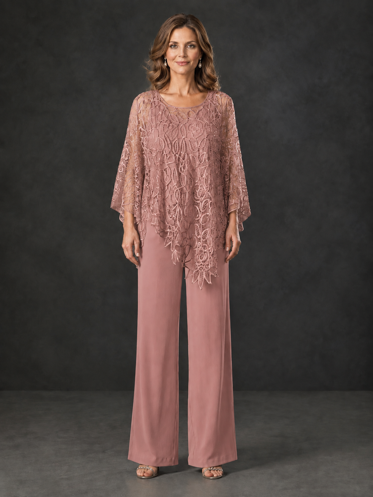 BOLODOO Dusty Rose Lace Overlay Wide-Leg Pantsuit for Mothers of the Bride - Dusty Rose