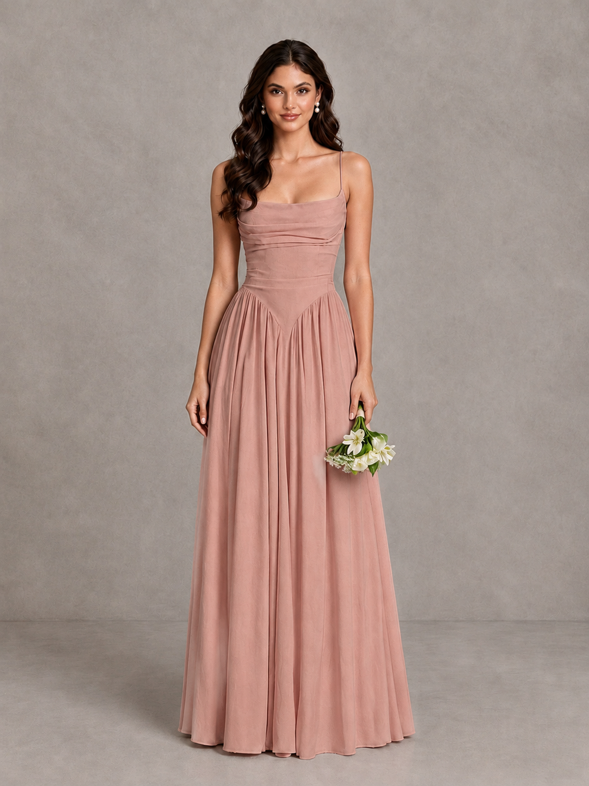 BOLODOO Dusty Rose Lace-Up Back A-Line Bridesmaid Dress - Dusty Rose - Dusty Rose_1