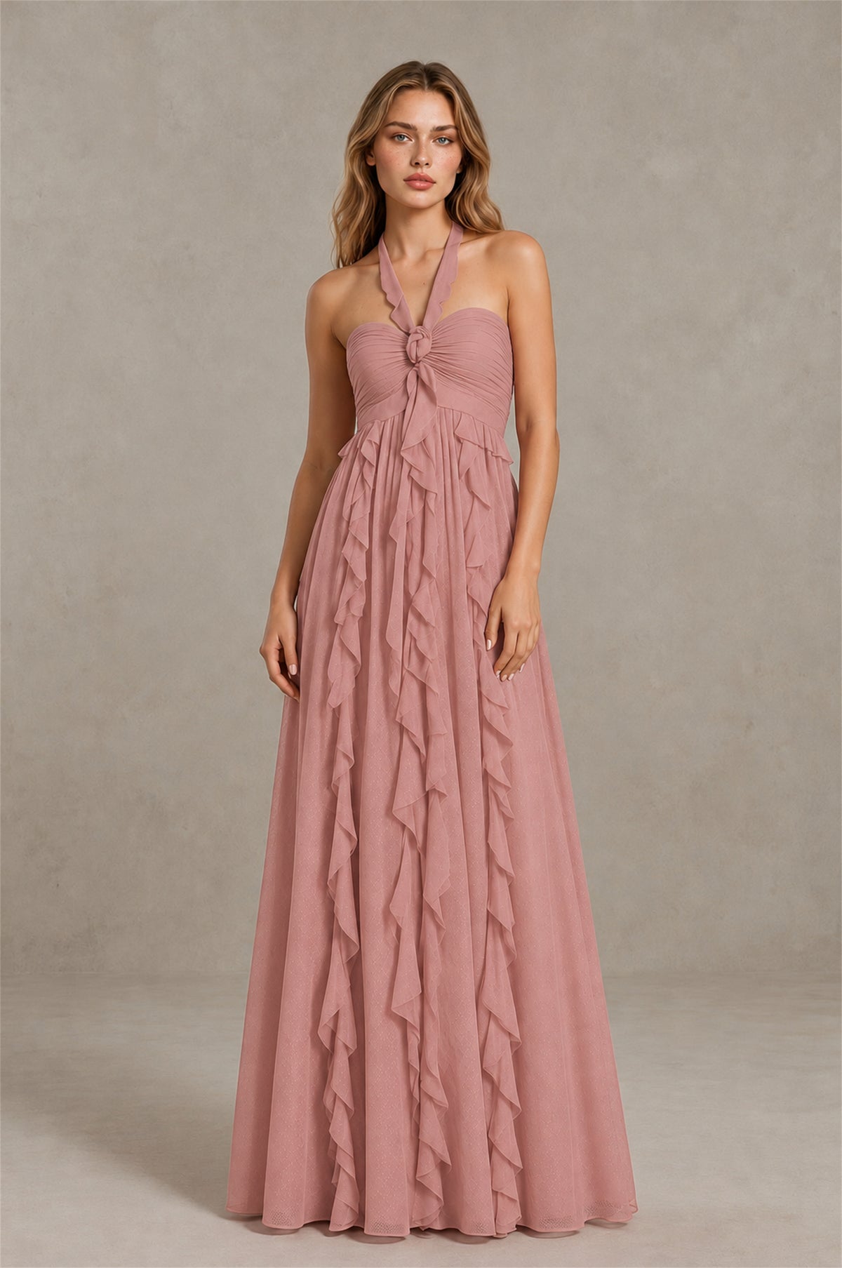 BOLODOO Dusty Rose Halter Ruffle A-Line Floor-Length Evening Dress - Dusty Rose - Dusty_Rose_1