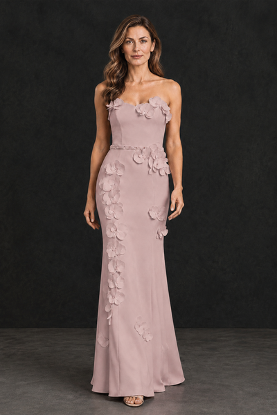 BOLODOO Dusty Rose Strapless Mother of the Bride Dress with 3D Floral Appliques - Dusty Rose - Dusty_Rose_1