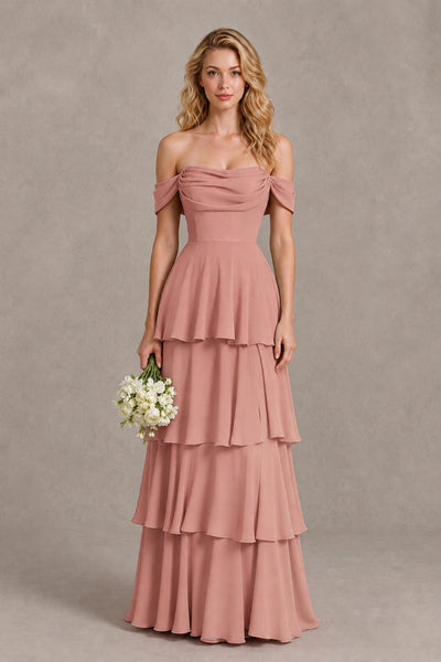 BOLODOO Dusty Rose Off-the-Shoulder Tiered A-Line Evening Bridesmaid Dress - Dusty Rose - Dusty Rose_1
