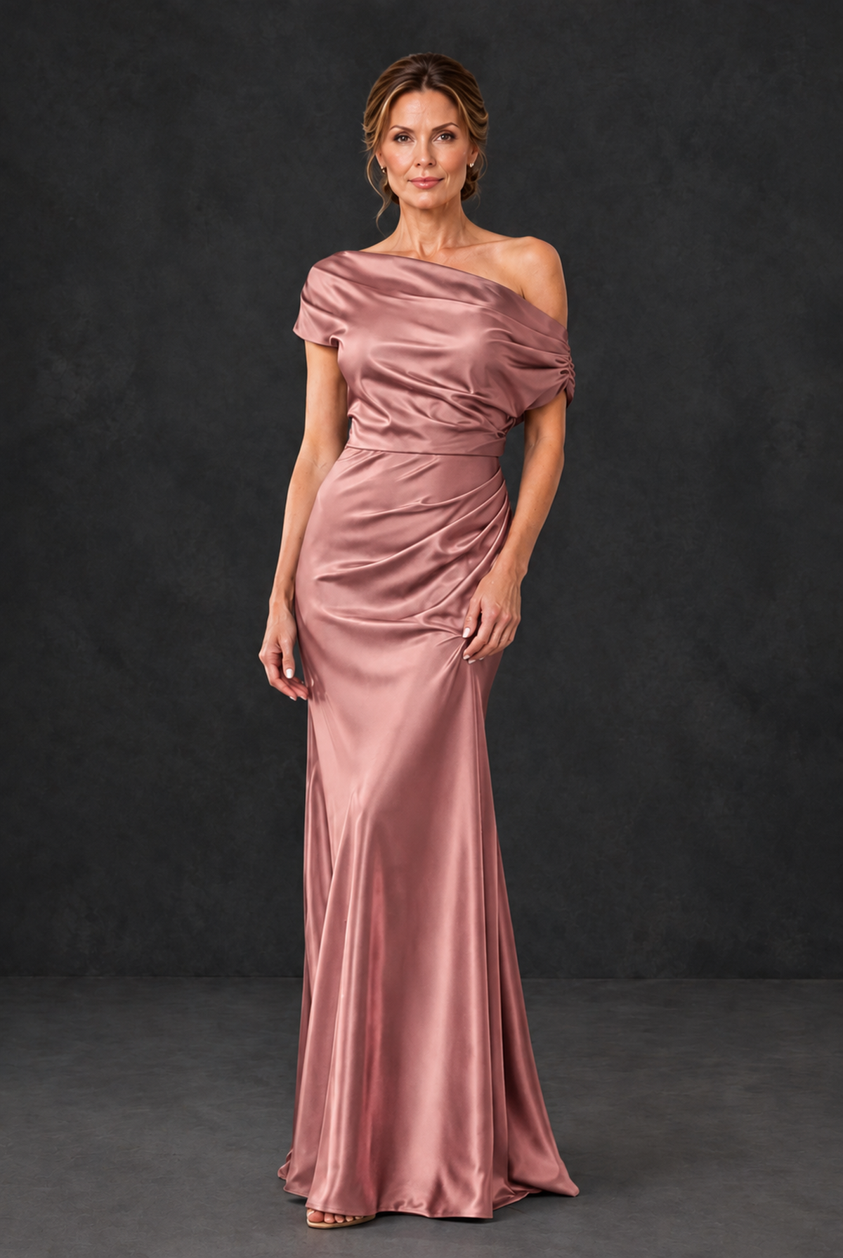 BOLODOO Dusty Rose Asymmetric Ruched Mother of the Bride Dress - Dusty Rose - Dusty_Rose_1