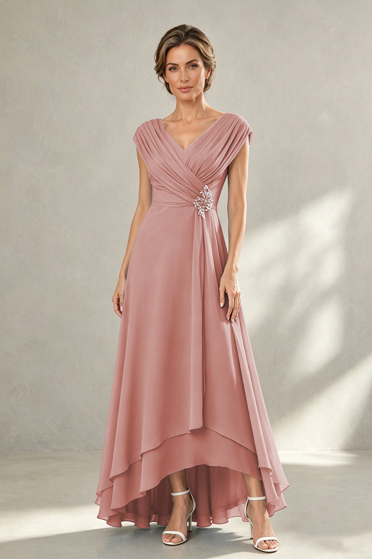BOLODOO Dusty Rose V-Neck High-Low Mother of the Bride Dress - Dusty Rose