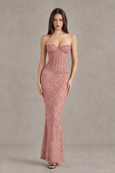 BOLODOO Dusty Rose Strapless Lace Corset Wedding Guest Dress - Dusty Rose - Dusty Rose_1