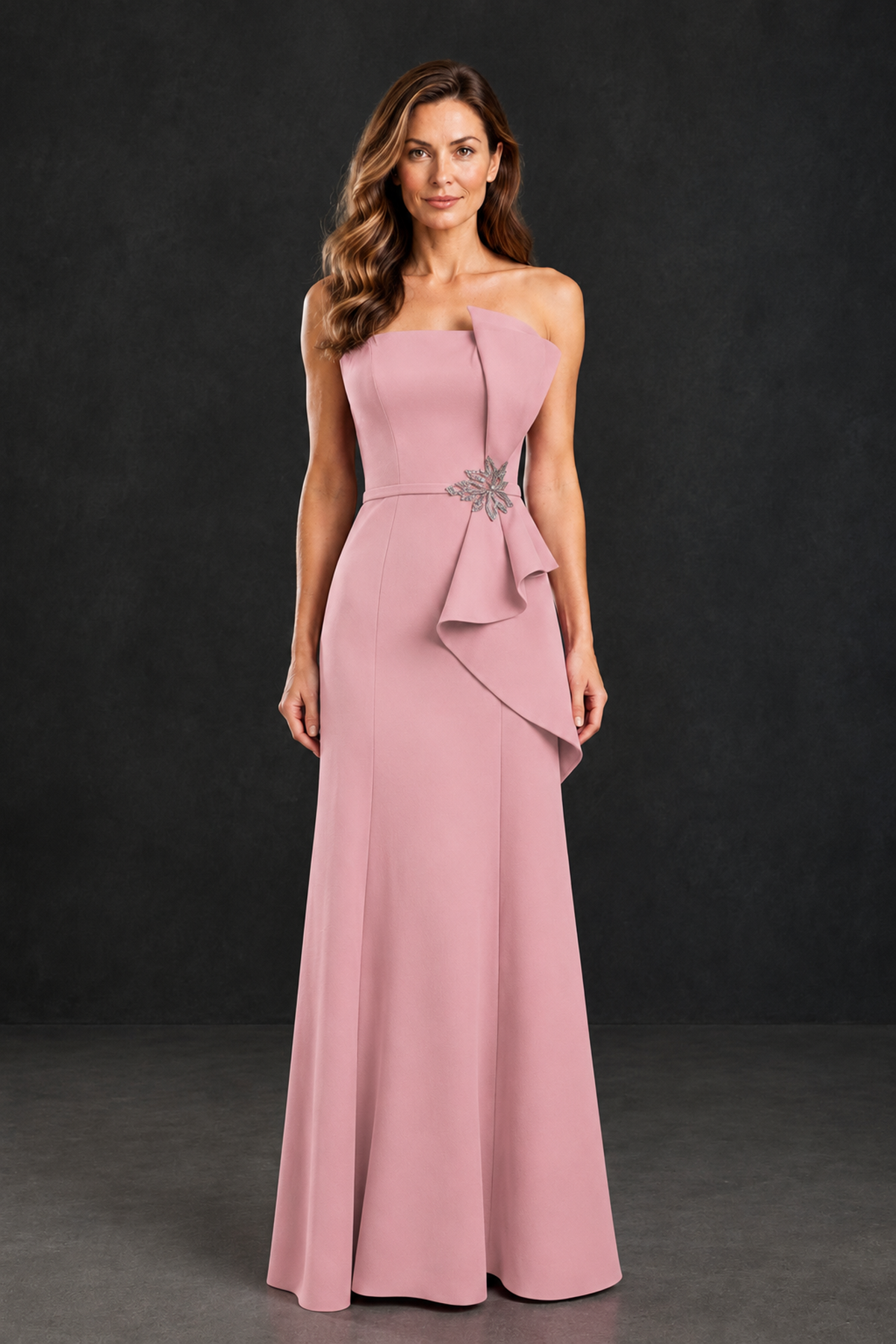 BOLODOO Dusty Rose Strapless Mother of the Bride Dress with Ruffle Detail - Dusty Rose - Dusty_Rose_1