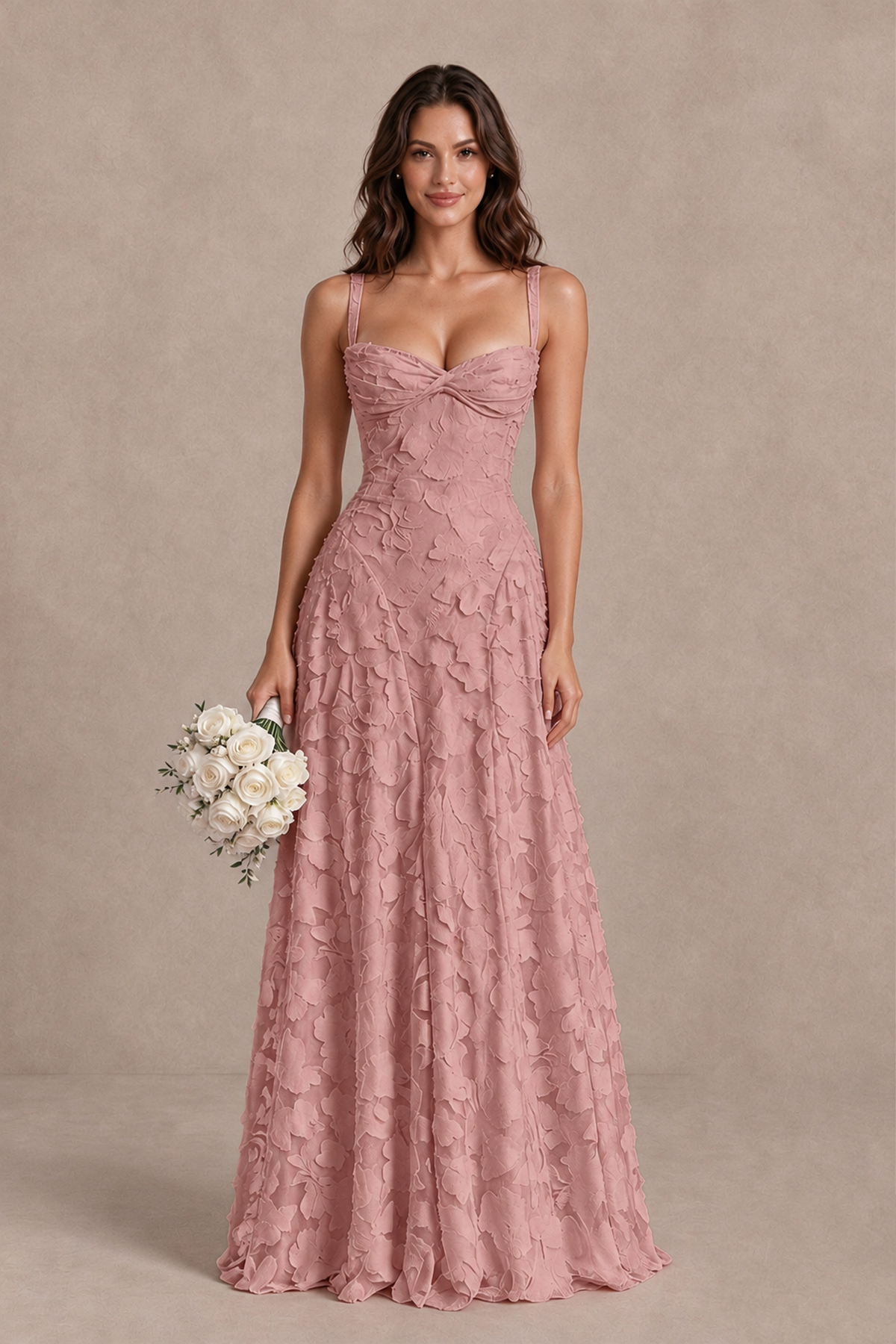 BOLODOO Dusty Rose Floral-Textured A-Line Dress with Lace-Up Back - Dusty Rose - Dusty Rose_1