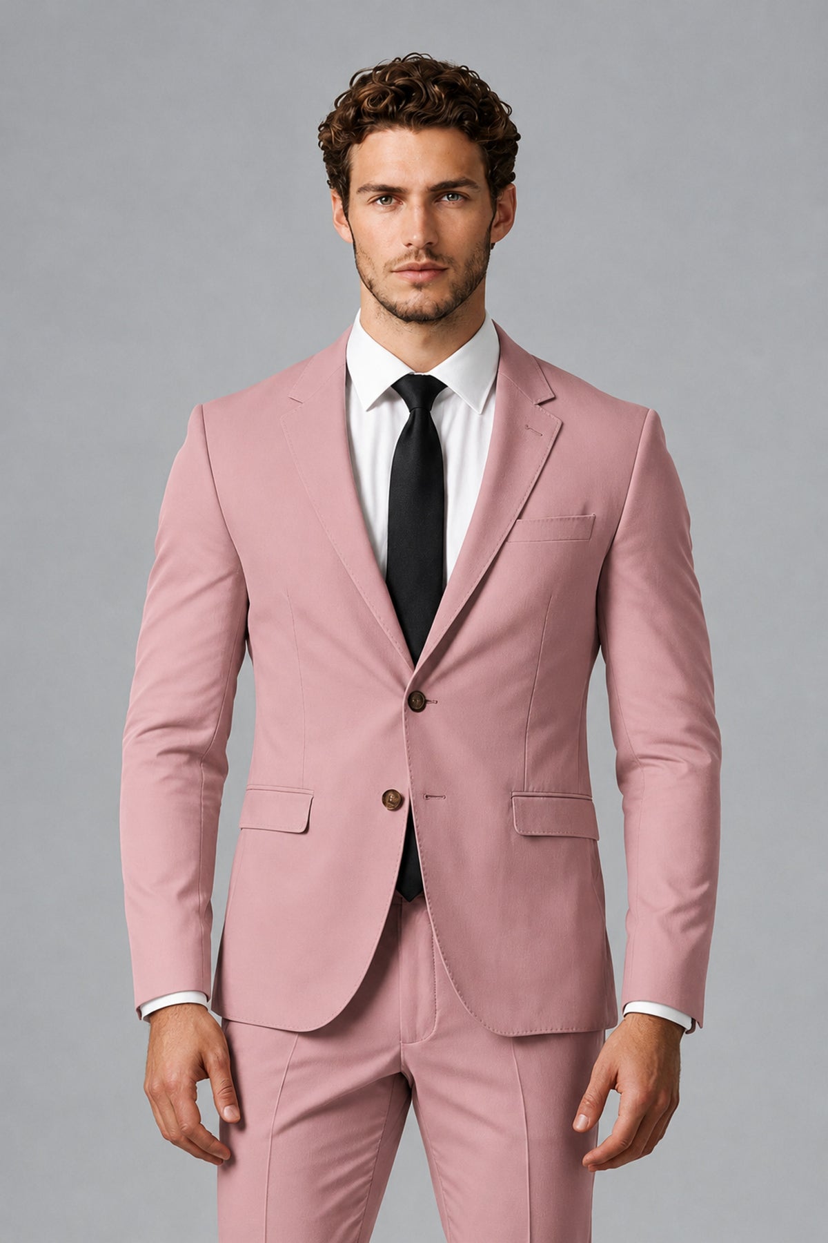 Bolodoo Men's Dusty Rose Two-Piece Suit with Notch-Lapel Jacket & Trousers - Dusty Rose - Dusty_Rose_1