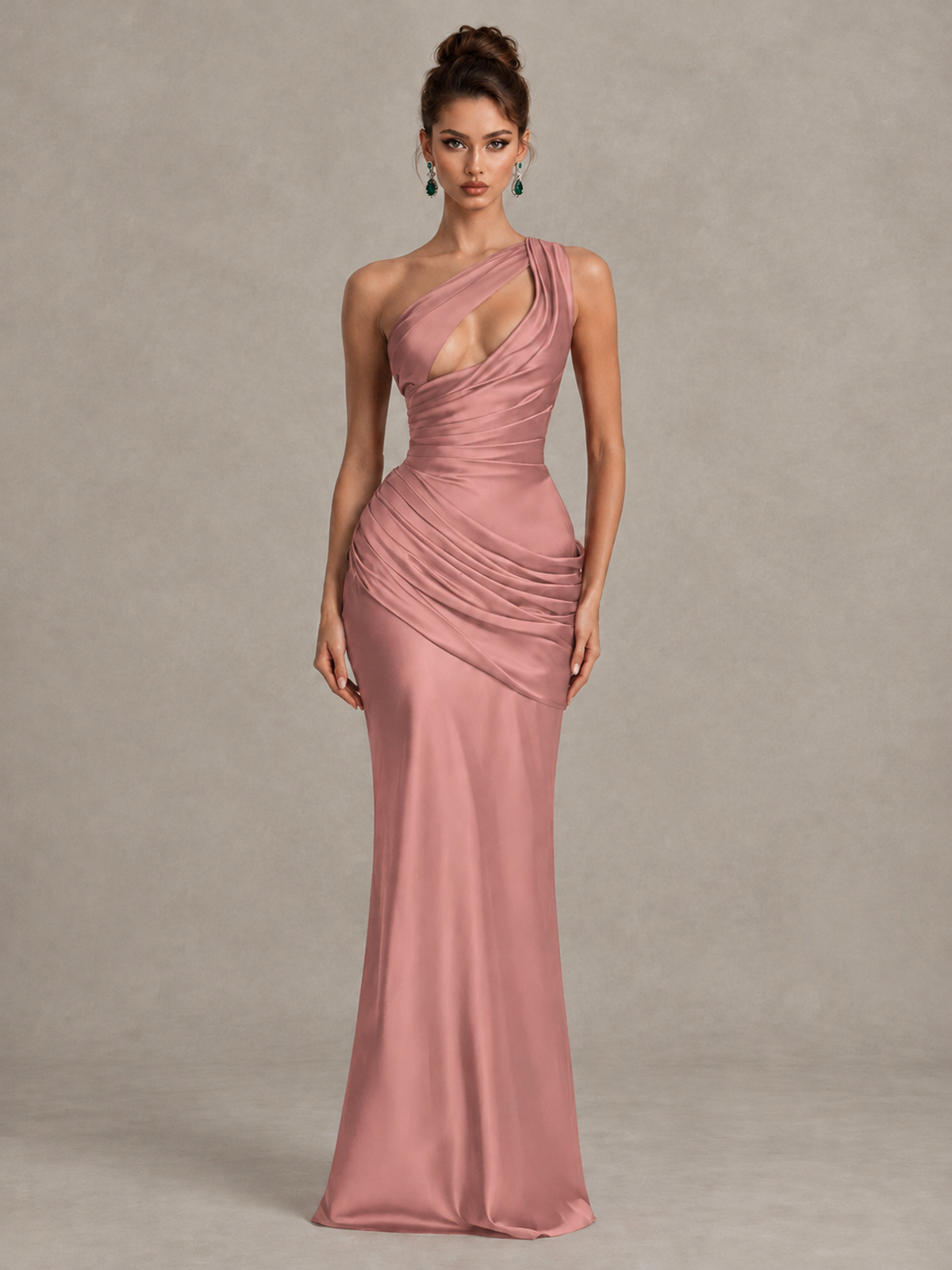 BOLODOO Dusty Rose One-Shoulder Cutout Satin Mermaid Prom Dress - Dusty Rose - Dusty Rose_1