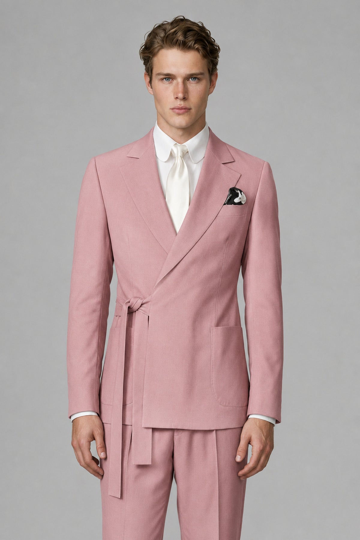 Bolodoo Men's Dusty Rose Wrap Tie-Waist Two-Piece Suit – Jacket & Trousers - Dusty Rose - Dusty Rose_1