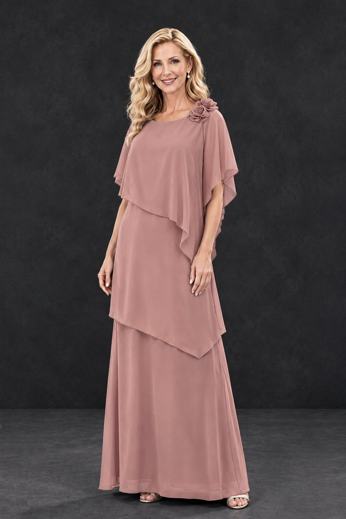 BOLODOO Dusty Rose Tiered Flutter Sleeve Mother of the Bride Maxi Dress - Dusty Rose - Dusty Rose_1