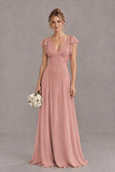 BOLODOO Dusty Rose V-Neck Flutter Sleeve A-Line Bridesmaid Dress - Dusty Rose - Dusty Rose_1