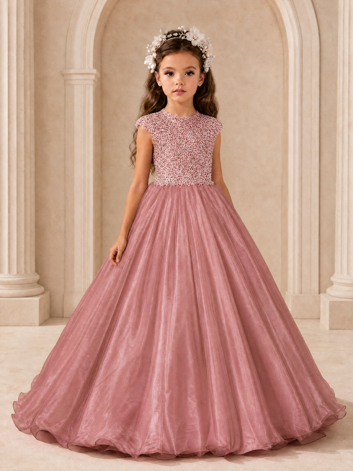 BOLODOO Dusty Rose Sequin Tulle Flower Girl Dress with Cap Sleeves - Dusty Rose - Dusty Rose_1