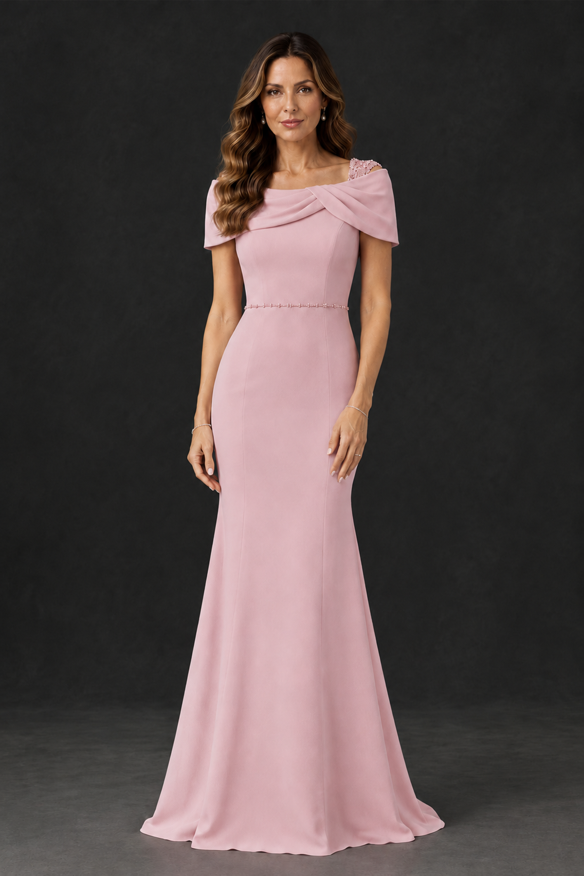 BOLODOO Dusty Rose Mother of the Bride Dress with Draped Cape Detail - Dusty Rose - Dusty_Rose_1